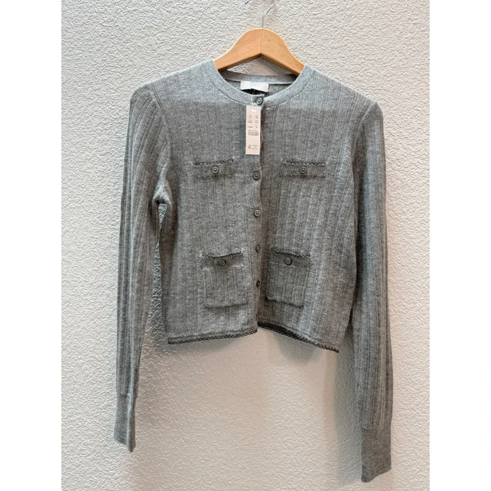 NWT J. Crew Sz M Featherweight Cashmere Pointelle Cardigan $138 - Picture 2 of 8